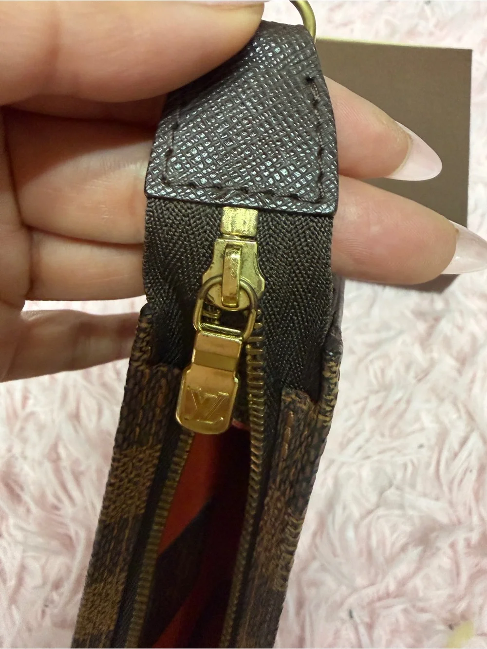 Louis Vuitton Brown Damier Canvas Small Zip Pouch with Gold Hardware